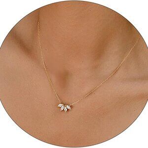 Dainty Gold Diamond Cubic Zirconia Leaf Pendant Necklace 17-19in Jewelry